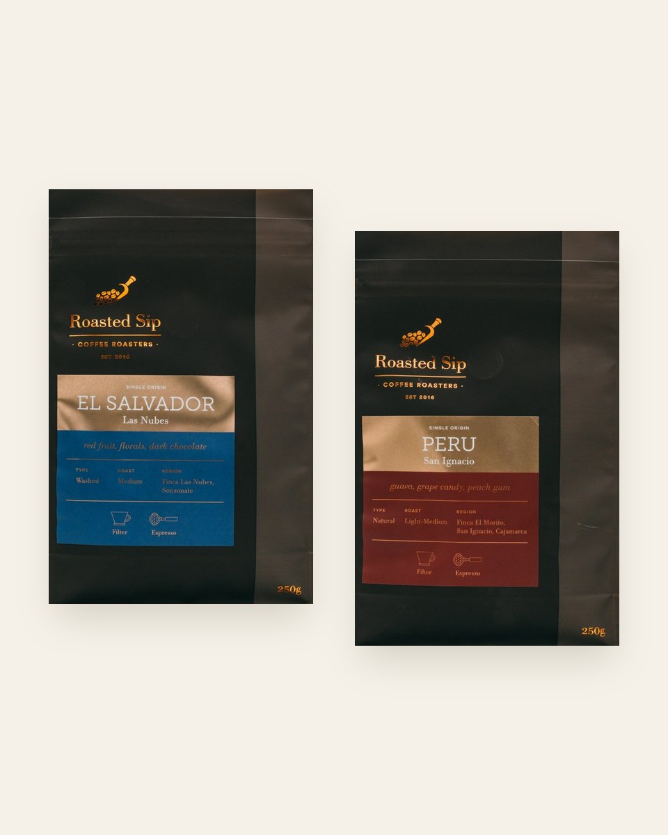 El Salvador Las Nubes and Peru San Ignacio coffee bags