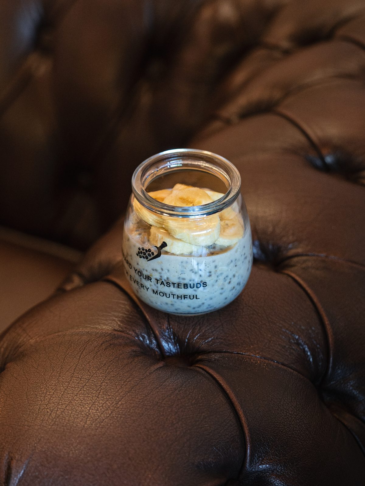 Strong Oats jar topped with banana