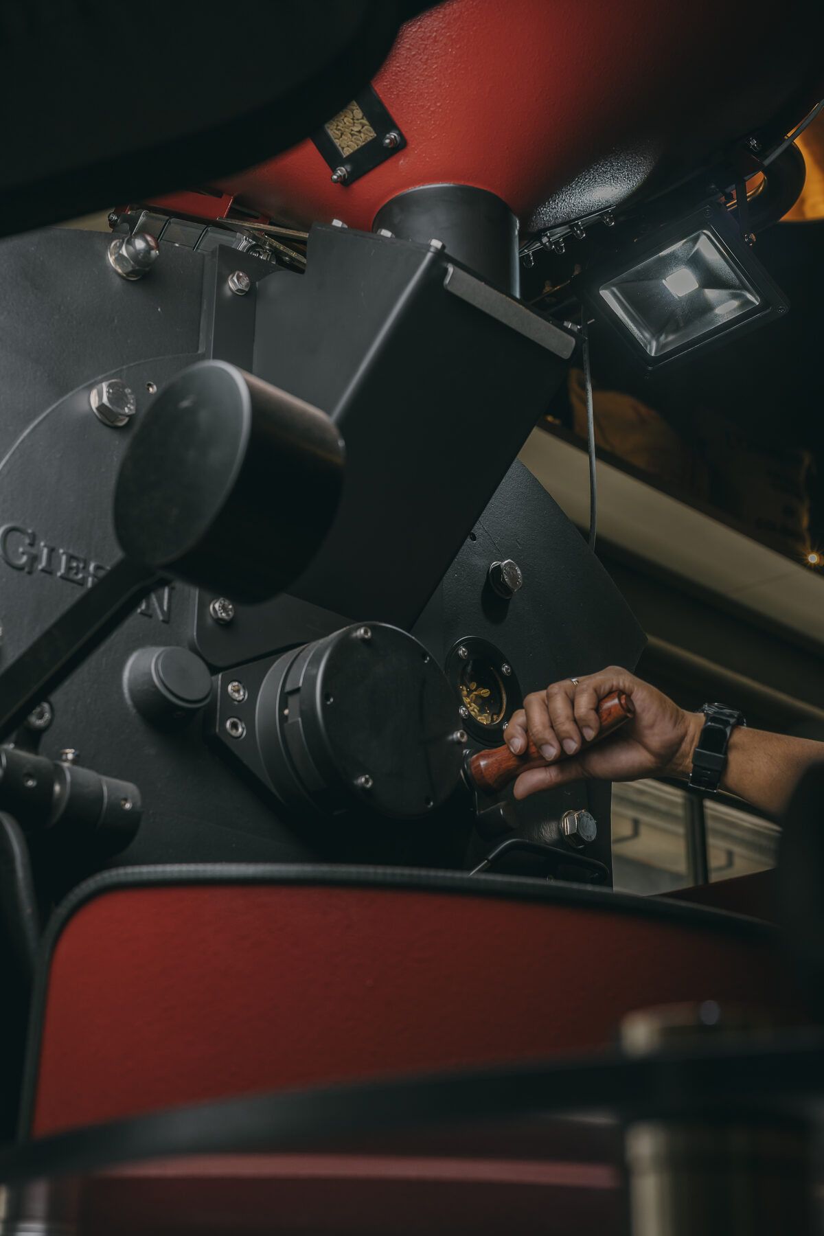 The Giesen W30 drum roaster at the Roasted Sip roastery in Jerudong